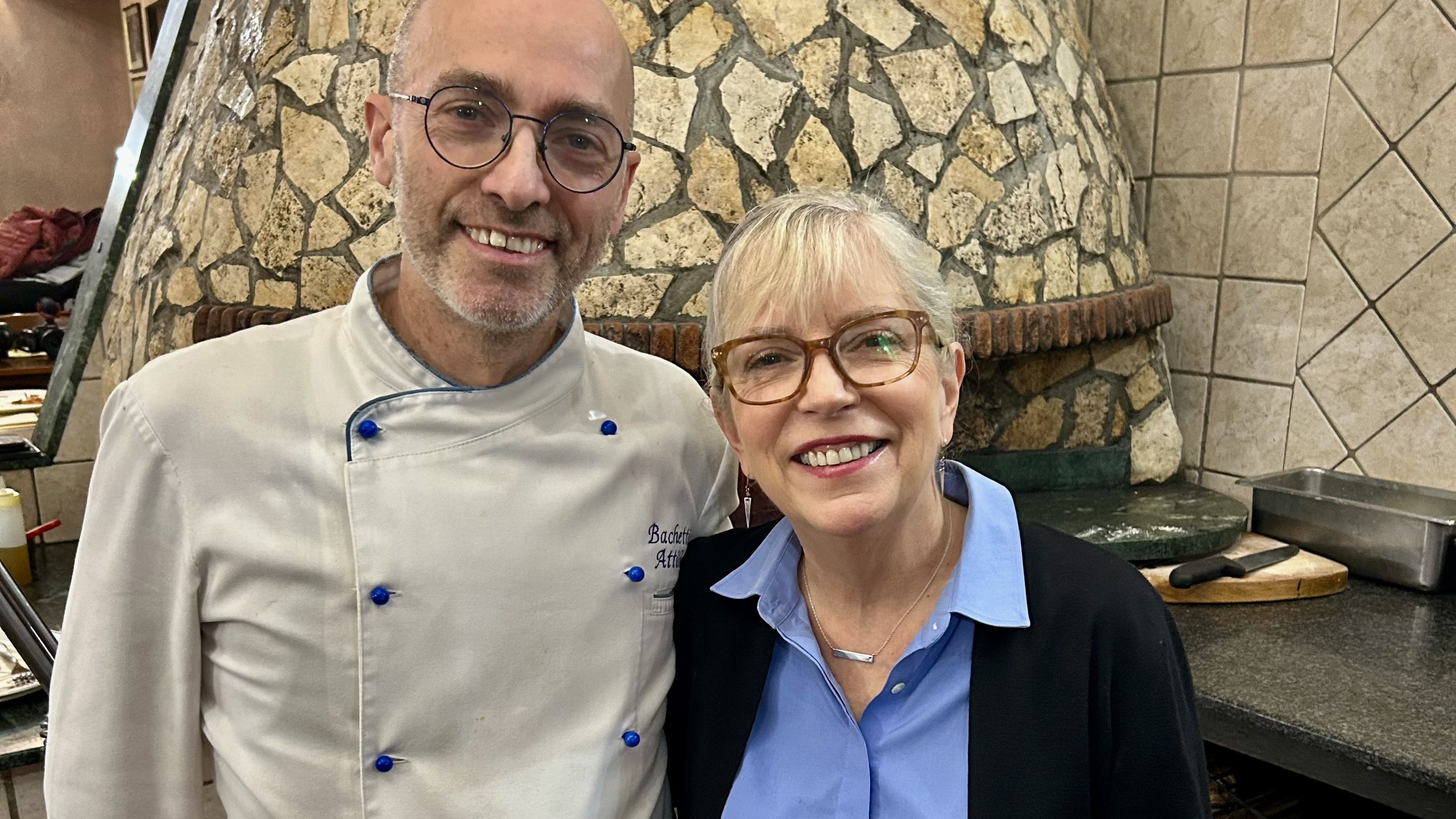 Sara at Pizza da'Attillio with owner Attilio Bachetti